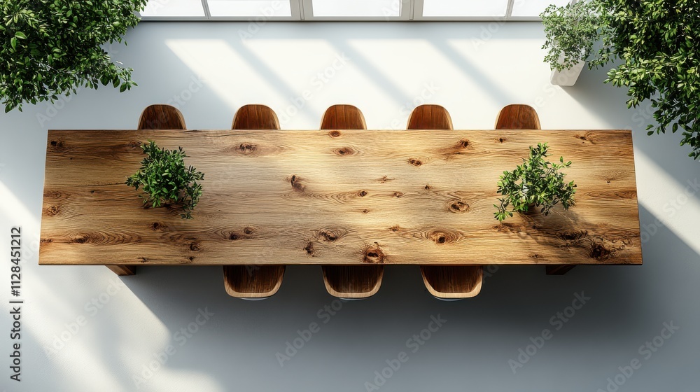 Poster exceptionally long table with a wooden textured surface perspective from above illustration in the h