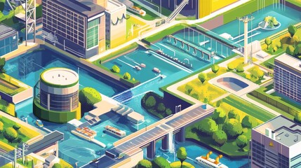 Smart City Infrastructure Elements in a Colorful Collage Design