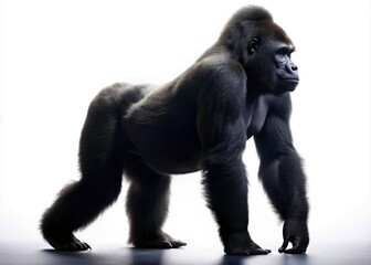 Fototapeta premium Gorilla Silhouette, Black Gorilla, Ape Silhouette, Dark Primate, Wildlife Silhouette, Animal Silhouette, Powerful Gorilla, Strong Gorilla, Majestic Gorilla, Black and White Gorilla