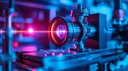 Fototapeta premium Advanced Precision Lens System Emits Bright Laser Beam
