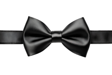 Elegant black bow tie laying flat on a white background, ideal for formal occasions and special events