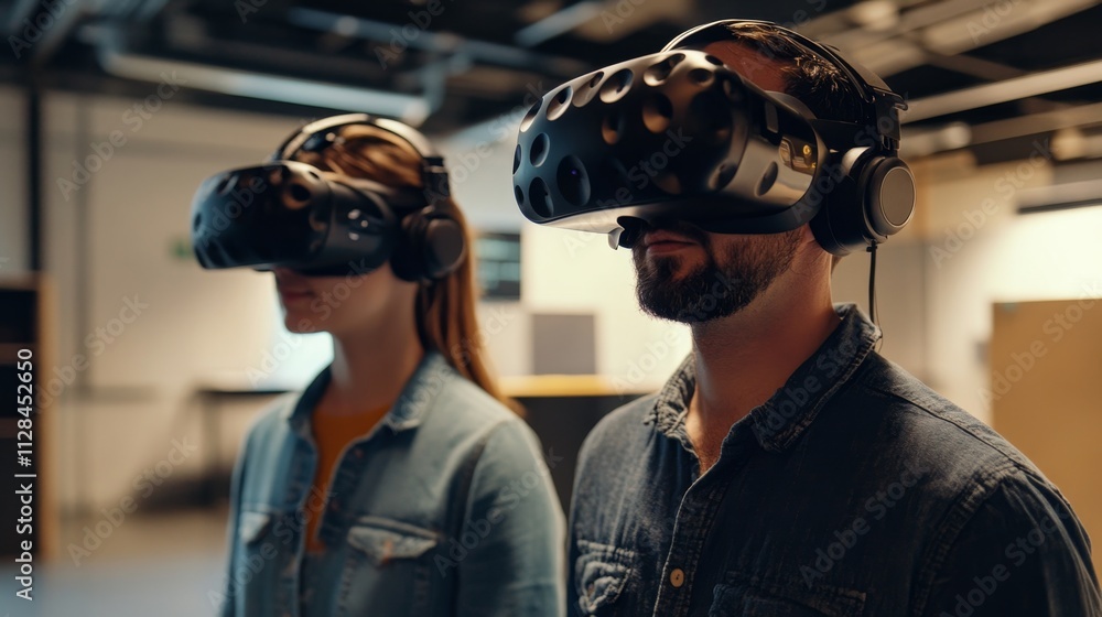 Aufkleber pair of marketers using vr technology for creative visualization