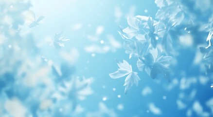 A blue winter background with falling snowflakes