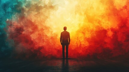 Fototapeta premium facing my faith silhouette of a man standing on a watercolor background