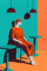 Surreal Minimalist Art Featuring a Vibrant Figure in Bold Contrast Colors Expressing Isolation and Imagination