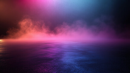 Abstract Dark Background: Atmospheric Mist and Fog on a Textured Surface with Vibrant Pink and Blue Lighting