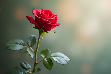 Obraz premium Elegant Single Red Rose in Full Bloom with Soft Focus Background