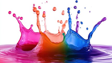 This vivid image portrays splashes of vibrant colored liquid, creating an artistic, dynamic...