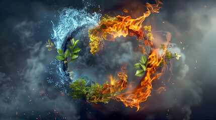 Obraz premium The Four Elements of Nature Earth, Water, Fire, and Air Captured in a Breathtaking Composition