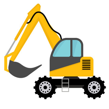 recommend clip art: Yellow excavator flat vector illustration isolated on white background, heavy construction equipment, cartoon excavator clip art, excavator digger machine clipart