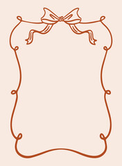 Wavy frame with ribbon bow in an elegant coquette style. Vector vintage border isolated.