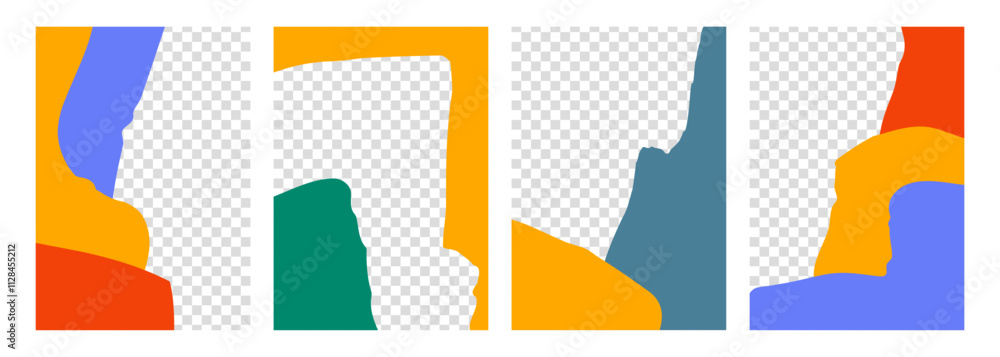 Fototapete Set of overlay templates with abstract graphic shapes for creative graphic design. Various colors. Transparent background. Vector illustration.