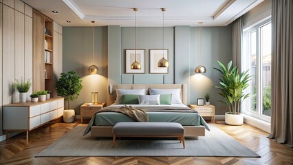 Minimalist Bedroom Interior with Wall Mockup - 3D Render of Simple Home Design for Fashion Photography