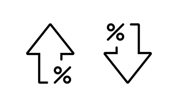 Percent growth decline arrow icon. Increase and decrease percentage sign symbol