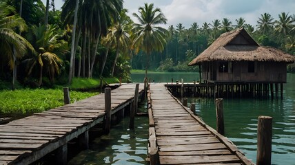 Obraz premium wooden bridge over the sea