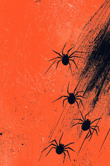 Striking Spider Illustration on Orange Canvas: Abstract Arachnid Art Capturing Texture and Motion
