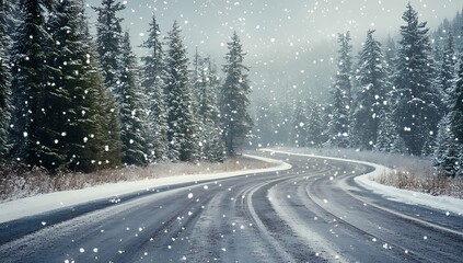 A car's winter tires on an icy road winter background