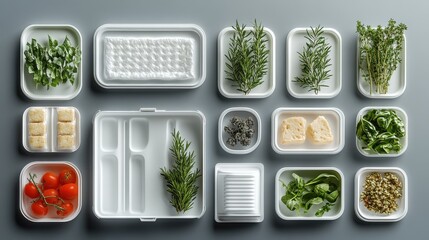 food packaging made of polyethylene and polystyrene realistic set mocku