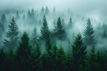 Fototapeta premium Enchanting Misty Forest Landscape for Nature and Tranquility Themed Designs
