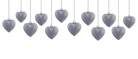Garland wirh silver christmas hearts shape balls hanging on strings
