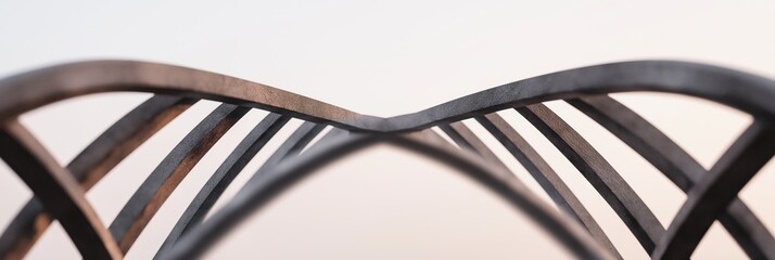 An artistic close-up view of intersecting metal structures showcasing abstract curves and lines against a soft background, symbolizing connectivity and creativity.