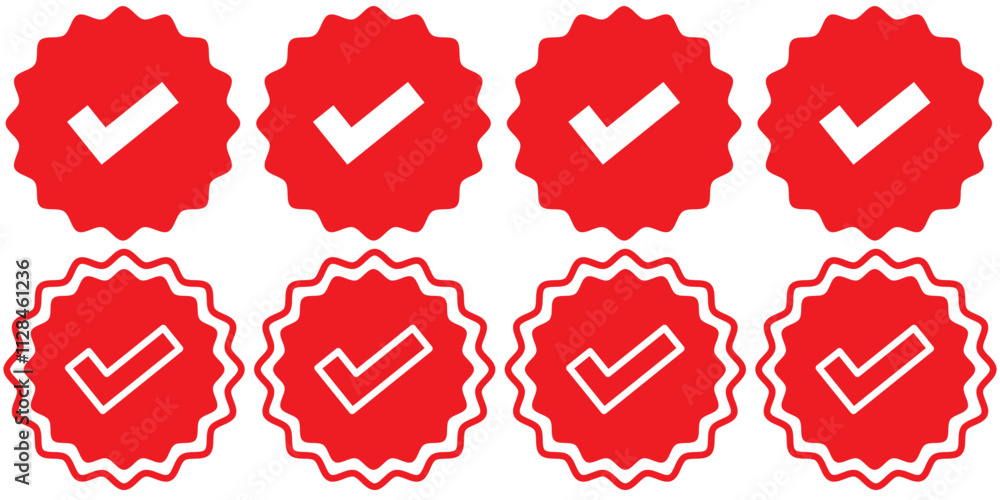 Poster checkmark tick icon checkbox vector symbol, check mark marker red isolated on white background,