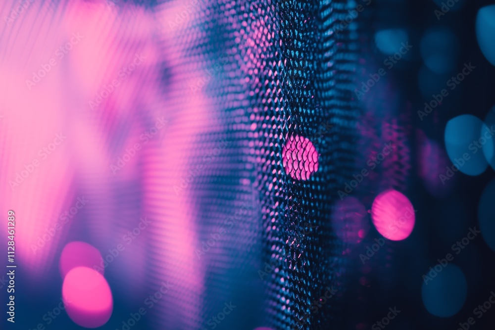 Aufkleber glowing pink and blue neon lines with bokeh effects form an abstract digital background conveying a 