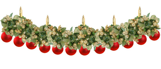 Big Garland wirh red Christmas balls and golden candles