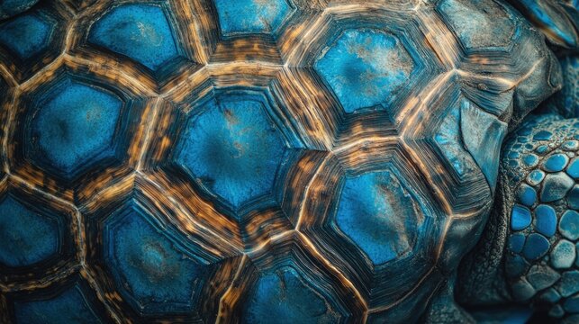 Vivid Blue Turtle with Golden Patterns