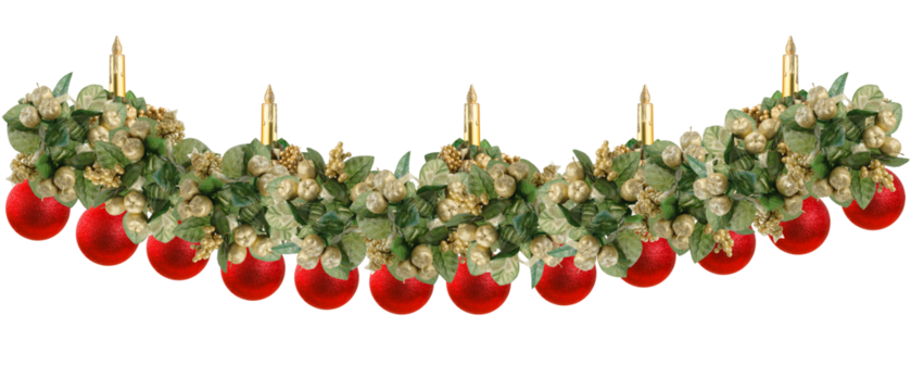 Big Garland wirh red Christmas balls and golden candles