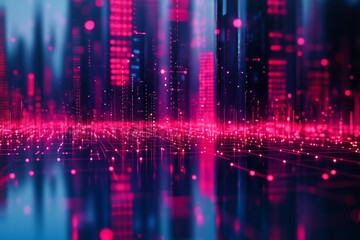 Gradient grid lines linking smart city dots, illustrating technology and metaverse concepts 