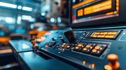 Naklejka premium Industrial Machine Control Panel Close Up View