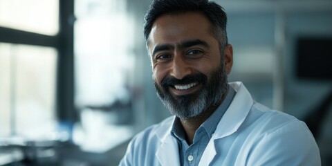 Obraz premium Smiling Medical Researcher in a Lab Coat