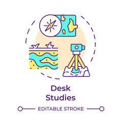 General and desk studies multi color concept icon. Gathering project data. Geotechnical investigation procedure. Round shape line illustration. Abstract idea. Graphic design. Easy to use in article