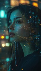 Smart city network illustrated by glowing nodes on urban architecture, connectivity concept