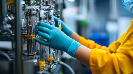 Scientist working with laboratory glassware and equipment