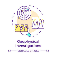 Geophysical investigations multi color concept icon. Explore subsurface conditions without digging. Geotech. Round shape line illustration. Abstract idea. Graphic design. Easy to use in presentation