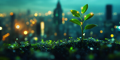 Green Plant on Urban Skyline