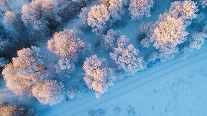 Winter landscape showing roads and large trees, Arctic Landscape with Snow covered road and trees in a winter season, winter morning snowy view with melting snow.