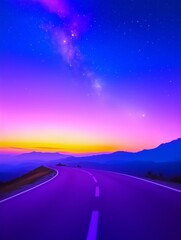 Fototapeta premium Winding Road Through Magical Sunset and Starry Night Valley