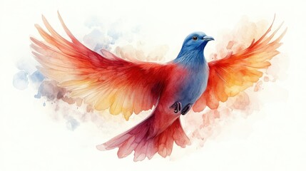 Obraz premium holy spirit colorful fire dove on a white background watercolor painting illustration