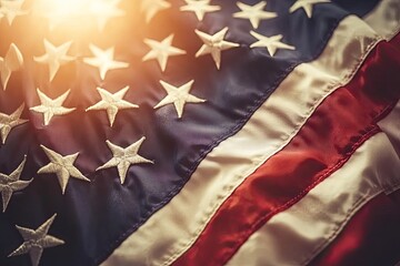 The shadow of an American flag is beautifully cast on a brick wall