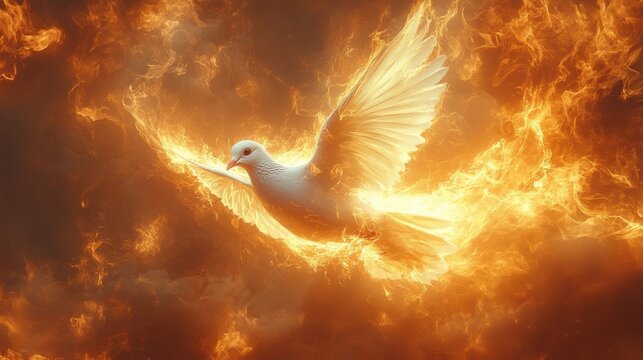 holy spirit dove in flames white dove in fire flames fire background digital illustration