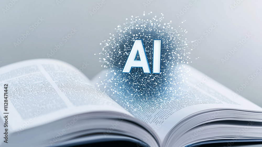 Aufkleber ai-powered learning: open book with ai symbol above it. knowledge and technology merging. future of 