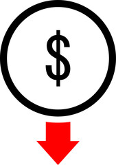  Cost reduction icon with a lower arrow with transparent background