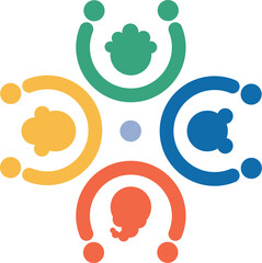 Teamwork logo forms colorful people symbol in circle shape