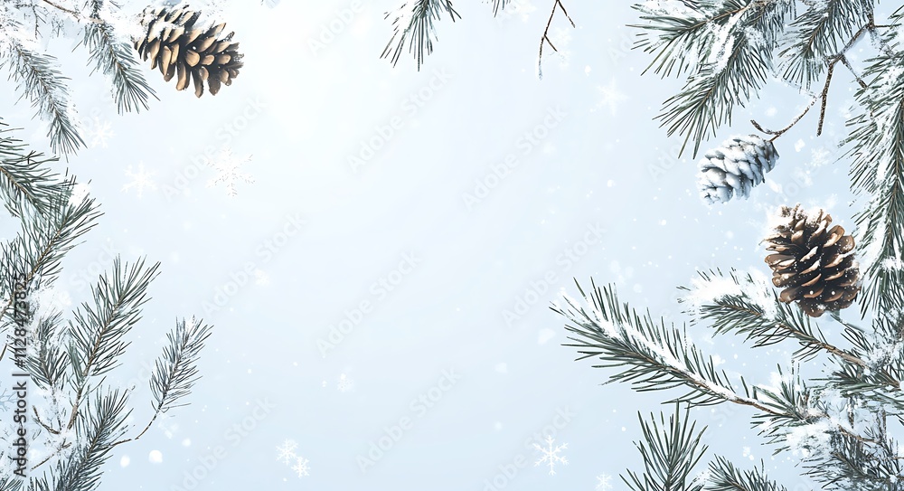 Sticker A snowy winter background with snowflakes falling