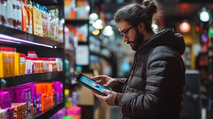 Small Business Owner Using Tablet for Inventory Management