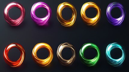 A collection of colorful, intertwined rings displayed on a dark background.