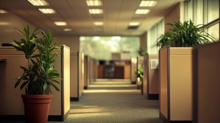 Fototapeta premium Office Cubicles Plants Sunlight Interior Design